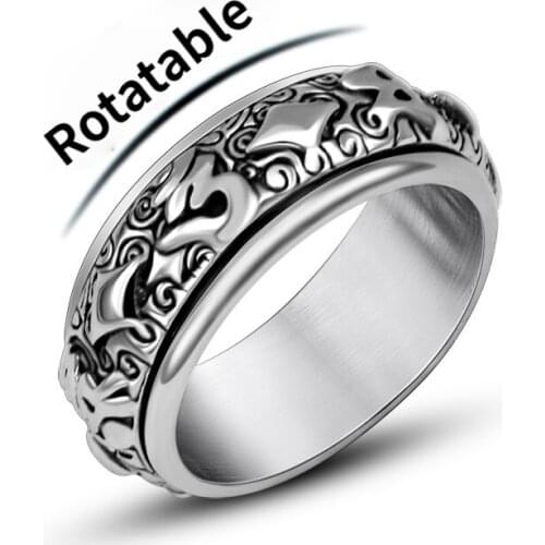 Titanium steel Daming mantra six character mantra rotation ring mens ring decompression ring Gothic statement talisman jewelry