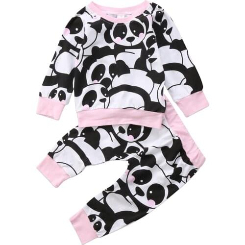 Infant Newborn Baby Girl Bear Print Long Sleeve Top +Pants Jumpsuitt Clothes Outfit Set 0-24M