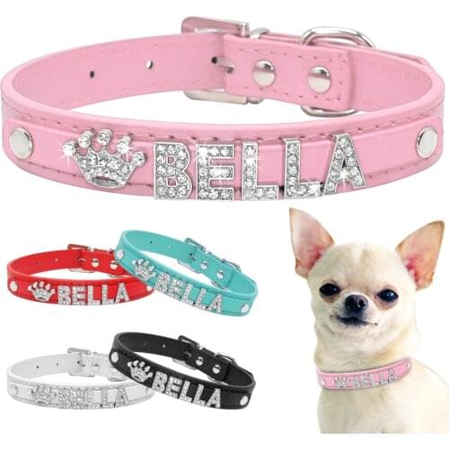 Bling Rhinestone Puppy Dog Collars Personalized Small Dogs Chihuahua Collar Custom Necklace Free Name Charms Pet Accessories
