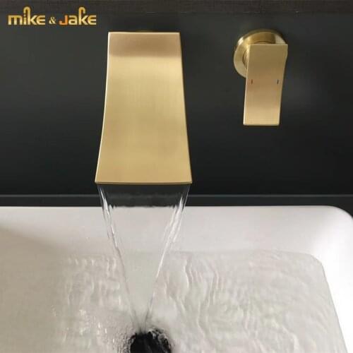 Brush golden waterfall wall faucet bathroom waterfall Frosted gold mixer hot and cold bathroom water tap waterfall gold faucet