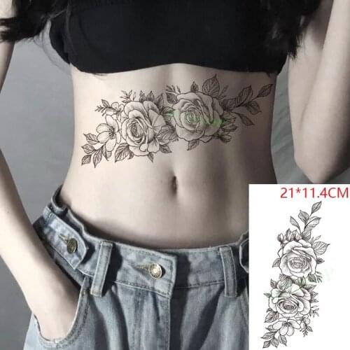 Waterproof Temporary Tattoo Stickers Big Rose Flower Plant Fake Tatto Flash Tatoo Arm Back Leg Art for Women Men