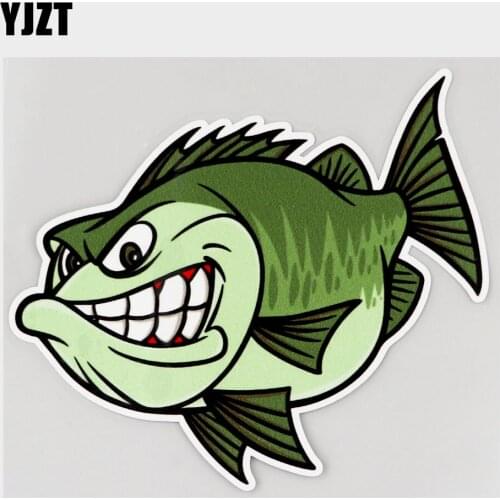 YJZT 13.6CM×12.1CM Bass Fishing Mascot Marine Life Decal PVC Car Sticker 11C-0500