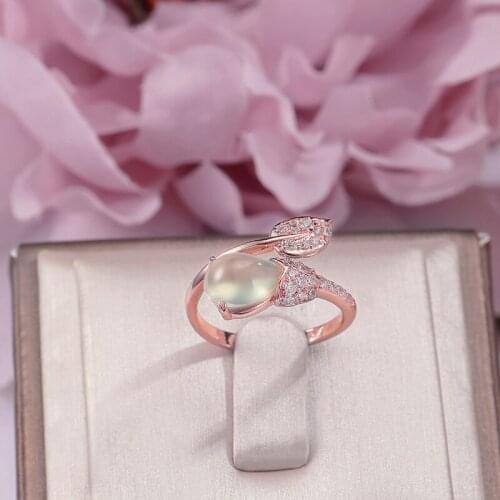 Fine Jewelry Rings for Women 100% Silver Natural Gemstone Prehnite 9*7mm Water Drop Leaves Adjustable Ring Wedding Bands R-PR008