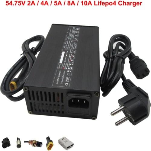 54.75V 2A 4A 5A 6A 8A LiFePO4 Battery Charger With Fan 48V 5A Bateria Charger GX16 XLRM XT60 Connector For 48V 15S LFP Batterie