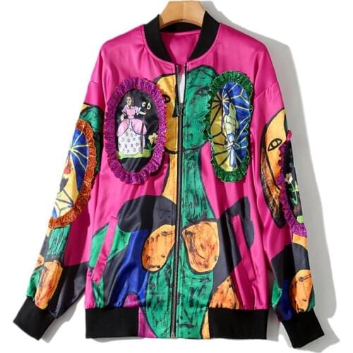 Harajuku Long Sleeve Bomber Jacket Women Chic Fashion Designer Printed Baseball Jacket Plus Size Basic Coat Windbreaker Outwear