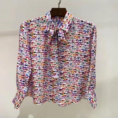 Fashion Runway Summer Women Elegant Silk Blouse Print Long Sleeve Single-breasted Female Vintage Shirt