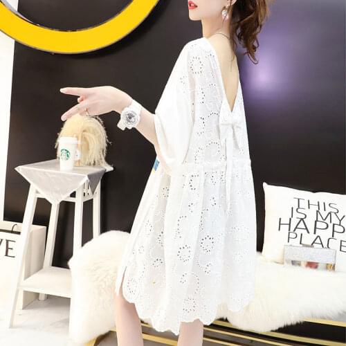 Woman Tshirts Stitching Loose T-shirt Skirt Womens Summer Wear Hollow out Short Sleeve Women Ropa Mujer Camisetas