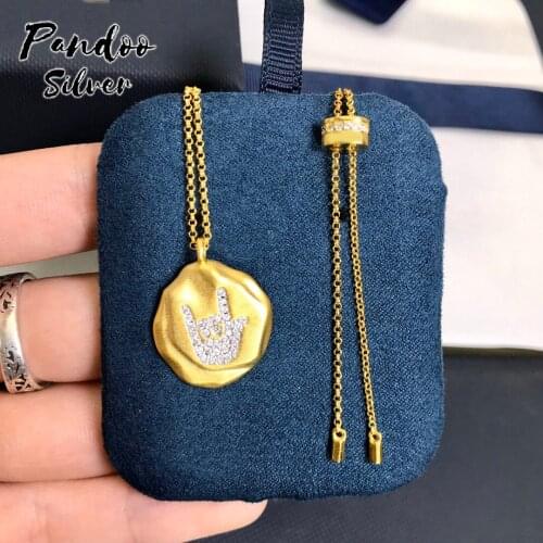 Pandoo Fashion Charm Sterling Silver Original 1:1 Copy,Small Rock On Adjustable Pendant Necklace Women Jewelry Gift With Logo