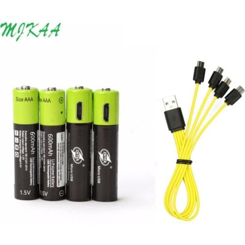 ZNTER 4Pcs 1.5V AAA Rechargeable Battery 600mAh USB Rechargeable Lithium Polymer Battery Quick Charging by Micro USB Cable