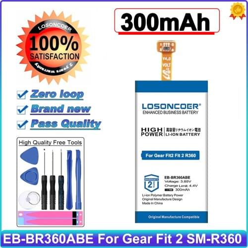 0 Cycle 100% New LOSONCOER 300mAh EB-BR360ABE Battery For Samsung Gear Fit2 Fit 2 R360 SM-R360 Battery
