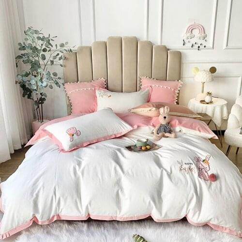 2020 Bedding Sets cute rabbit Beddingset 100% cotton Bed Linen Duvet Cover Bed Sheet Pillowcase 4/6pcs bed Sets for kids