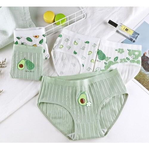 3Pcs/Pack Avocado Printed Women Panties Underwear Female Green Fruit Cotton Briefs Lingerie Cute Soft Breathable Underpants 2021