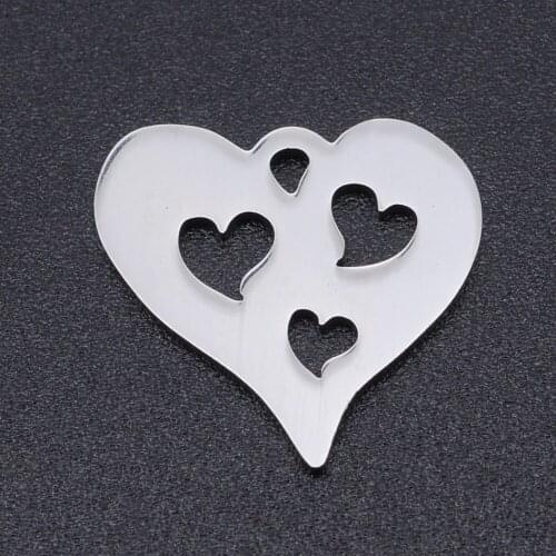 5pcs/lot 100% Stainless Steel Hearts Charms Wholesale DIY Necklace Bracelet Making Charms Never Tarnish