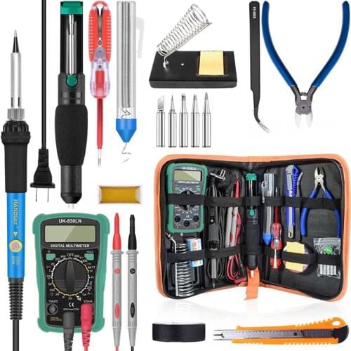 60W Digital 200-450℃ Temperature Adjustable Soldering Iron Kit Electric Multimeter Desoldering Pump Welding Tool Simple Set