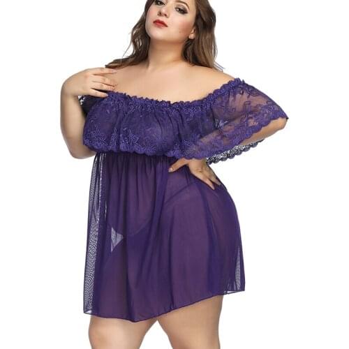 Women Lingerie Night Gown Sexy Erotic Lace Night Dress Hollow-out Pijama Women Sexy Sleepwear with Thong G-string Plus Size 6XL