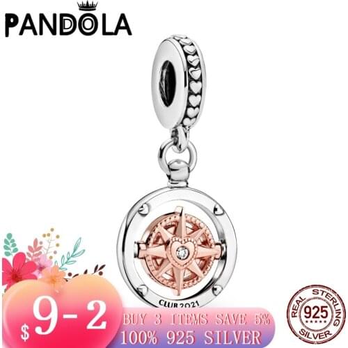 Hot 100% 925 Sterling SILVER charms Club 2021 Compass Dangle Charm fit Original Pandora Bracelet silver 925 jewelry