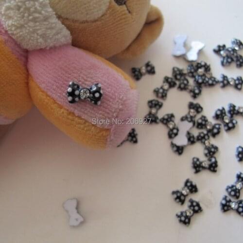 RBR26-13 30pcs Cute Printed Bow with Rhinestone Shape Nail Resin Decoration Outlooking