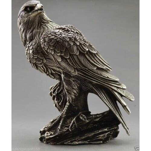 Collectible Decorated Old Handwork Tibet Silver Carve Eagle On Tree Box & Statue metal handicraft