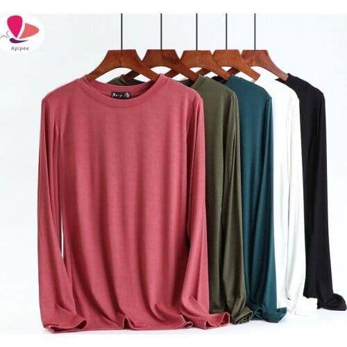2021 Spring Summer Fashion Modal Bottoming Shirt Womens Plus Size Long Sleeve T shirt Womens Autumn O Neck Thin Tops Tees