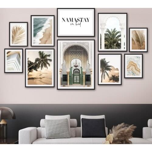 Sea Beach Agate Palm Leaf Temple in Gold Wall Art Canvas Painting Nordic Posters And Prints Wall Pictures For Living Room Decor