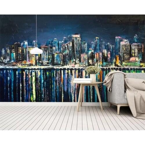 Beibehang Custom wallpaper 3d photo mural Nordic retro nostalgic hand-painted urban architecture oil painting mural 3d wallpaper