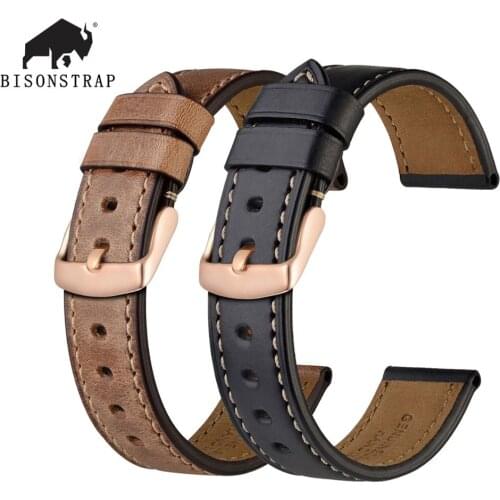 BISONSTRAP Soft Calfskin Watch Strap 18mm 19mm 20mm 21mm 22mm 23mm 24mm with Rose Gold Buckle, Men Women Luxury Wristband