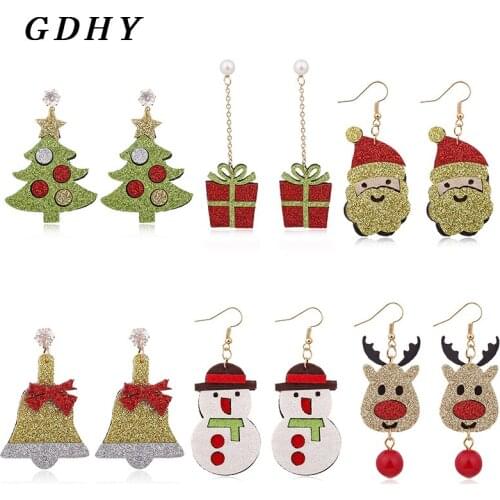 GDHY Christmas Pendant Earrings Tree Snowflake Bell Deer Elk Bell Santa Claus Earrings Xmas Gifts for Women Girls Party Gift