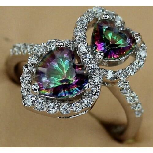 SHUNXUNZE Engagement Wedding Rings For Men And Women Heart Love Rainbow Cubic Zirconia Best Sell Rhodium Plated R762 sizw 7 8 9