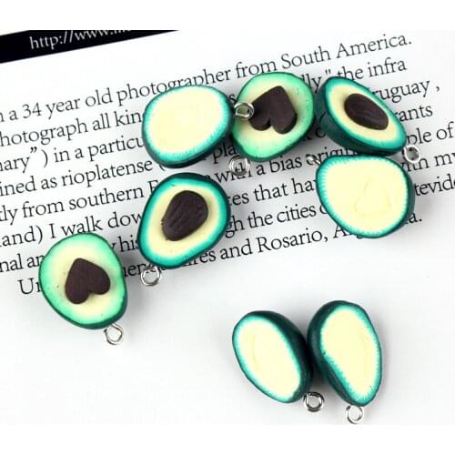 6pcs 16*19mm Kawaii Clay Green Avocado 3D With Hole Fruit Scrapbook DIY Decor Home Figurine Crafts Handmade Accessories
