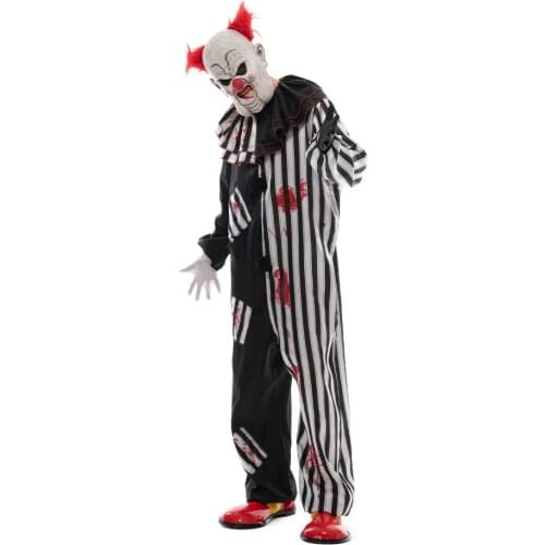 Snailify Creepy Clown Costume For Men Halloween Bloody Circus Clown Jumpsuit Jester Role Play Fancy Dress Adult Scary Masks