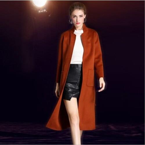 Winter Woolen Female Coat Wool Black Jacket Korean Women Slim Coats warm With Belt Ladies wear Double faced Long Medium Overcoat