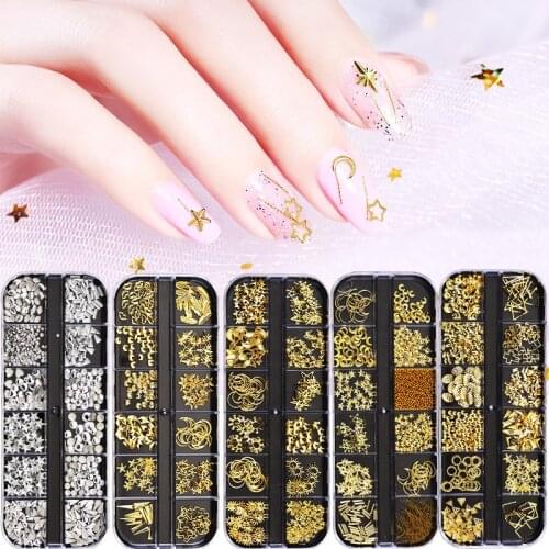 1 Box of Nail Art Decorative Nails Rhinestone Mixed Color Star Moon 3D Charm Gems DIY Rivet Nail Manicure Accessories