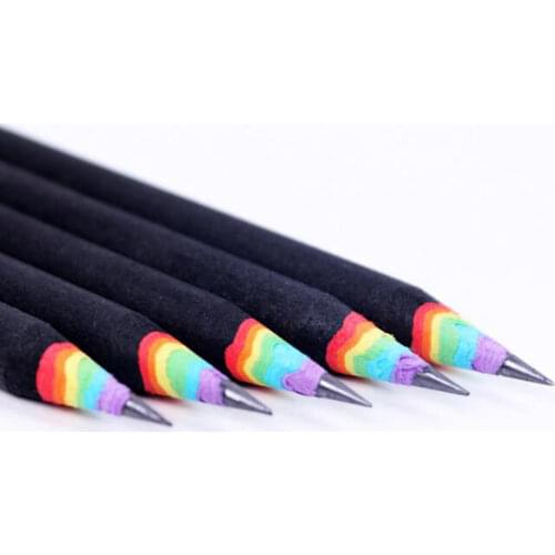 1pc New 2B Rainbow Paper Pencil School Office Stationery Drawing Writing Supplies Black Rod And White Rod Pencil
