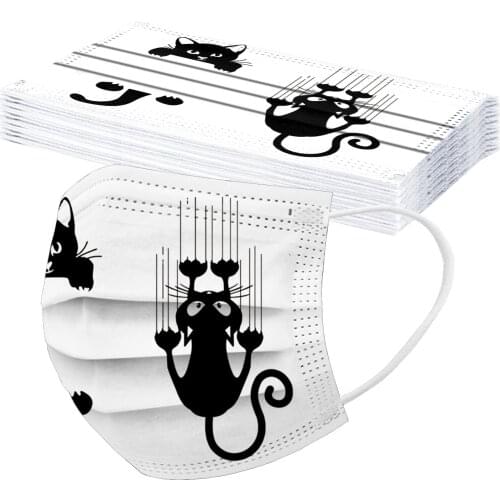 10PCS Women Man Cat Print Disposable 3Ply Ear Loop Anti-PM2.5 mascarilla Monder Scarf Halloween Cosplay MasK