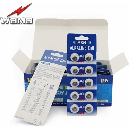 100pcs/10packs Wama AG6 1.5V Alkaline Button Cell Coin Battery LR920 371 370 Batteries For Toy Wtaches Wholesale Price