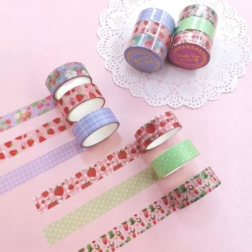 3pcs/set Fragrance Washi Tape Set Strawberry Cute Sweet Girls Gift Scrapbooking Fruit Theme Masking Tape DIY Adhesive Deco Tape
