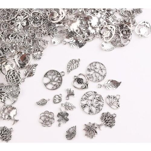 30Pcs Antique Metal Leaf Beads Tree Of Life Charms Heart Pendants for Jewelry Making DIY Supplier Necklace Bracelet Accessories