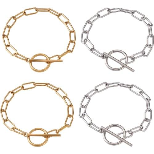 4pcs/Set Mixed Color Titanium Steel Paperclip Chain Bracelets with Toggle Clasps For DIY Jewelry Making Bracelet Accessories