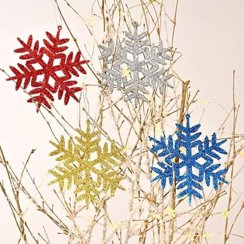 4Pcs 11cm Xmas Tree Drop Ornaments Decorations Glitter Snowflakes Winter Decorations for Home 2021 Christmas Natal New Year