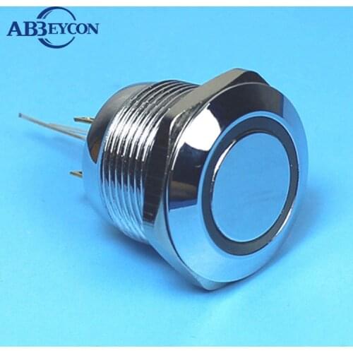 5pcs/Lot IB 19141 latching 19mm power character 12v red illuninated ring flat head metal button switch