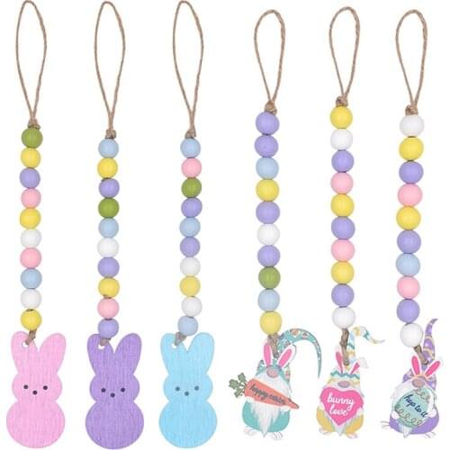 6pcs/set 28cm Wood Bead Garland with Cute Ornaments, Boho Beads Garland Tiered Tray Decor Rustic Country Decor