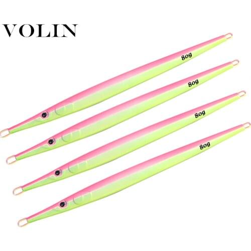 VOLIN 6pcs Light Shore Jigging Metal Cast Jigs Lead Lure 80g Saltwater Metal Fishing Lure Artificial Bait Casting Tackle