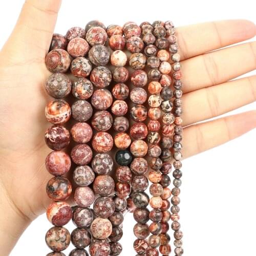 Natural Stone Beads Red Leopard Skin Charm Round Loose Beads for Jewelry Making Needlework DIY Bracelet Strand 4-12 MM