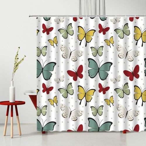 Child Butterfly Print Shower Curtain Set Waterproof Polyester Fabric Photography Background Bathtub Decoration