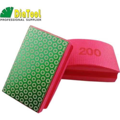 DIATOOL 2pcs Electroplated Diamond Hand Polishing Pad 90X55MM Grit #200 Hard Foam Backed Hand Pad