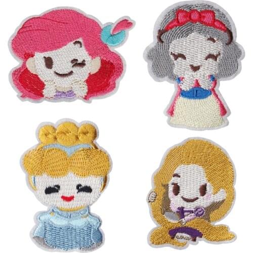 Disney Mermaid Belle Cinderella Princess Patch for Clothing Iron on stickes Applique on Fabric Badge DIY Apparel Accessories