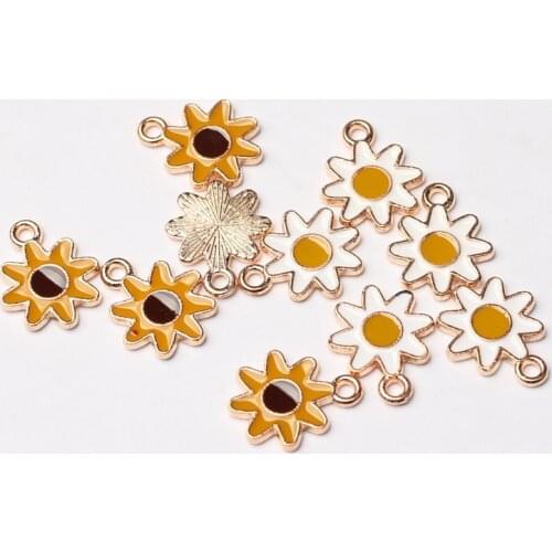 20pcs/lot Zinc Alloy Golden Enamel Charms Mini Sun Flowers Charms For DIY Fashion Jewelry Earrings Making Accessories