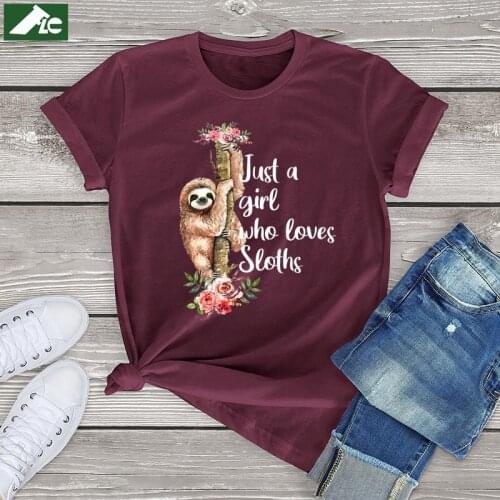 FLC Kawaii sloths Short Sleeve Tee Tops Just A Girl Who Loves Sloths T-Shirt Women Clothing Unisex Cotton Men Womens Shirts 3XL