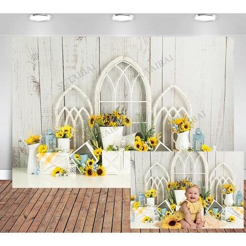 Sunflower Photography Background Newborn Baby Shower 1st Birthday Party Cake Smash Portrait Photophone Photo Backdrops