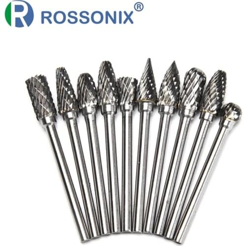10Pcs 1/8" Shank Tungsten Carbide Milling Cutter Rotary Tool Burr Double Diamond Cut Carving Tools Electric Grinding Drill Bit